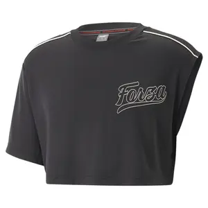 PUMA Womens Scuderia Ferrari X June Ambrose Asymmetric Crew Neck Short Sleeve Casual Tops Casual - Black