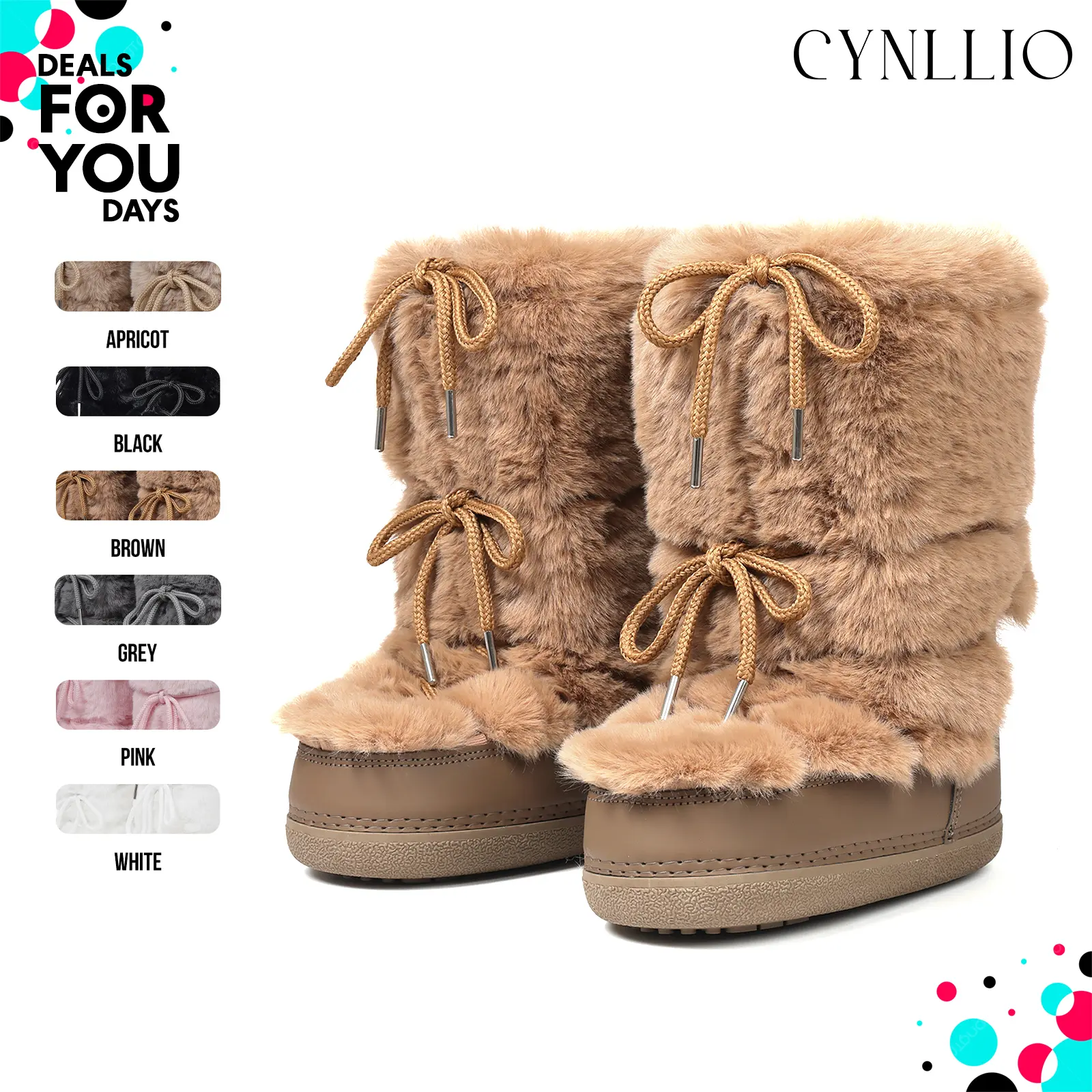 Womens Faux Fur Mid Calf Boots Rounded Toe Platform Heels Fashionable Cozy Fluffy Plush Snow Boot Lace Up Non Slip Comfortable Outing Party Casual Nightclub Event Ski Boot Chilly Day Booty Deals For You Days
