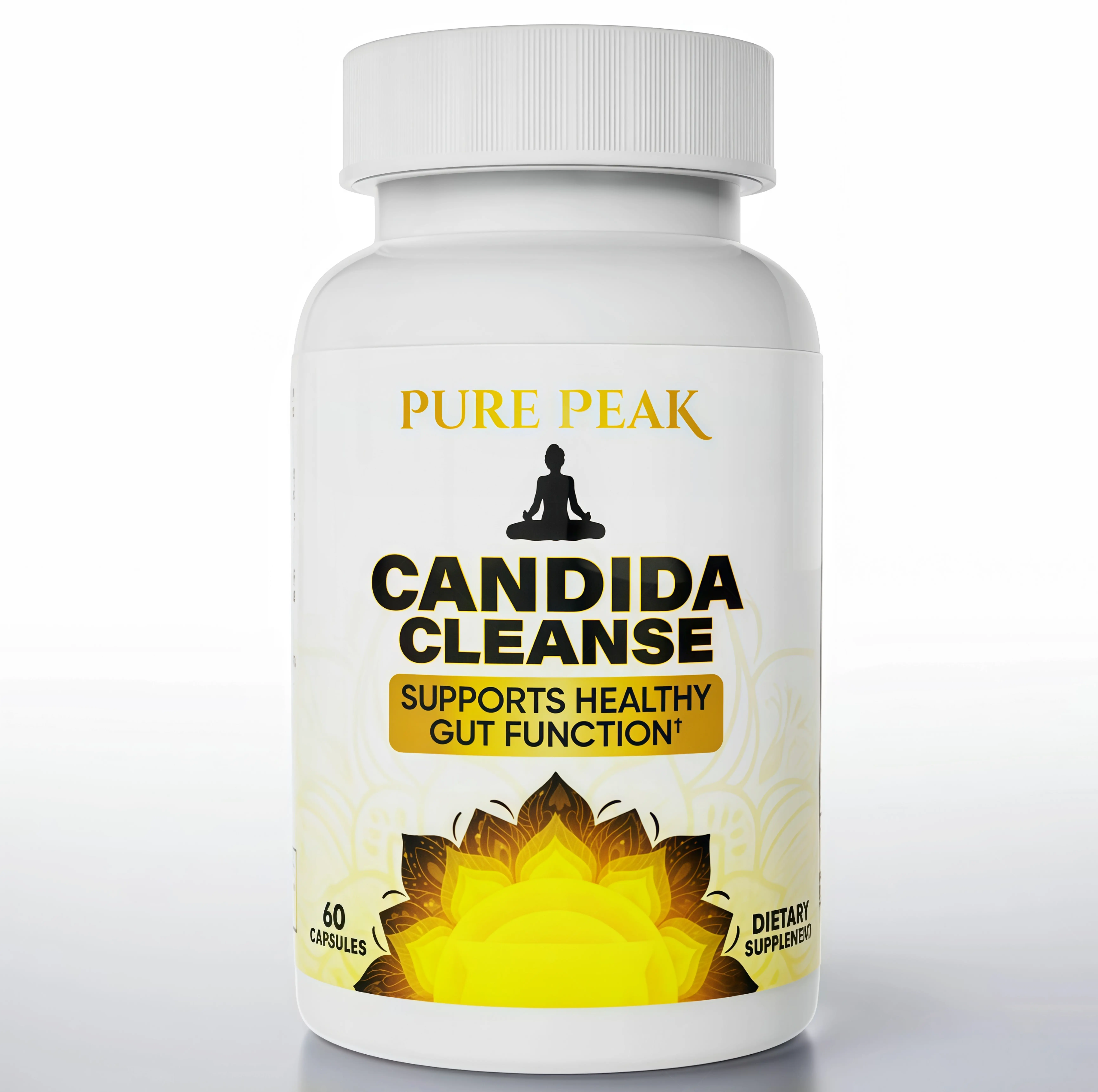Pure Peak Candida Cleanse Supplement -FD Supports Healthy Gut Function & Intestinal Balance, with Oregano, Caprylic Acid, LactoSpore Probiotics, Wormwood, Black Walnut - 60 Capsules