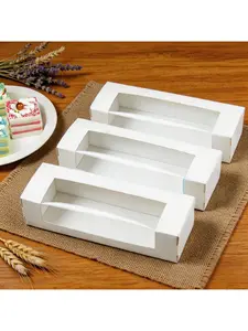 20/15/10/5/1pcs White Cardboard Rectangular Packaging Boxes with Clear Window, Bakery Takeout Boxes for Egg Tarts, Mung Bean Cakes, Cookies & Biscuits.needoh.paper plates