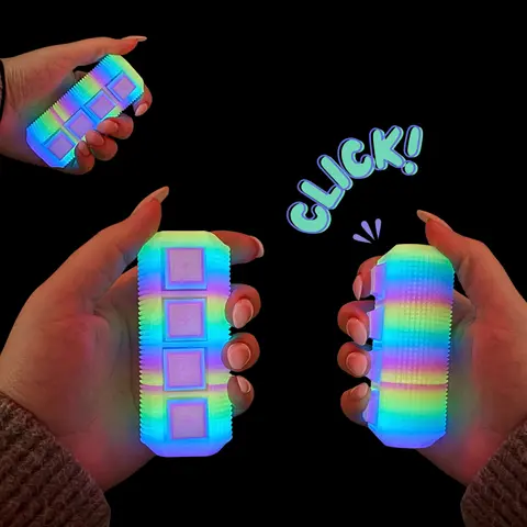 Little Ouchies Spikie Keytar Rainbow Glow Sensory Fidget Keychain - Aesthetic Keychain, Clicker Fidget Toy, Sensory Product, Anxiety Relief ADHD Tool, Moderate Texture, Mechanical Keys, Vibrant Color