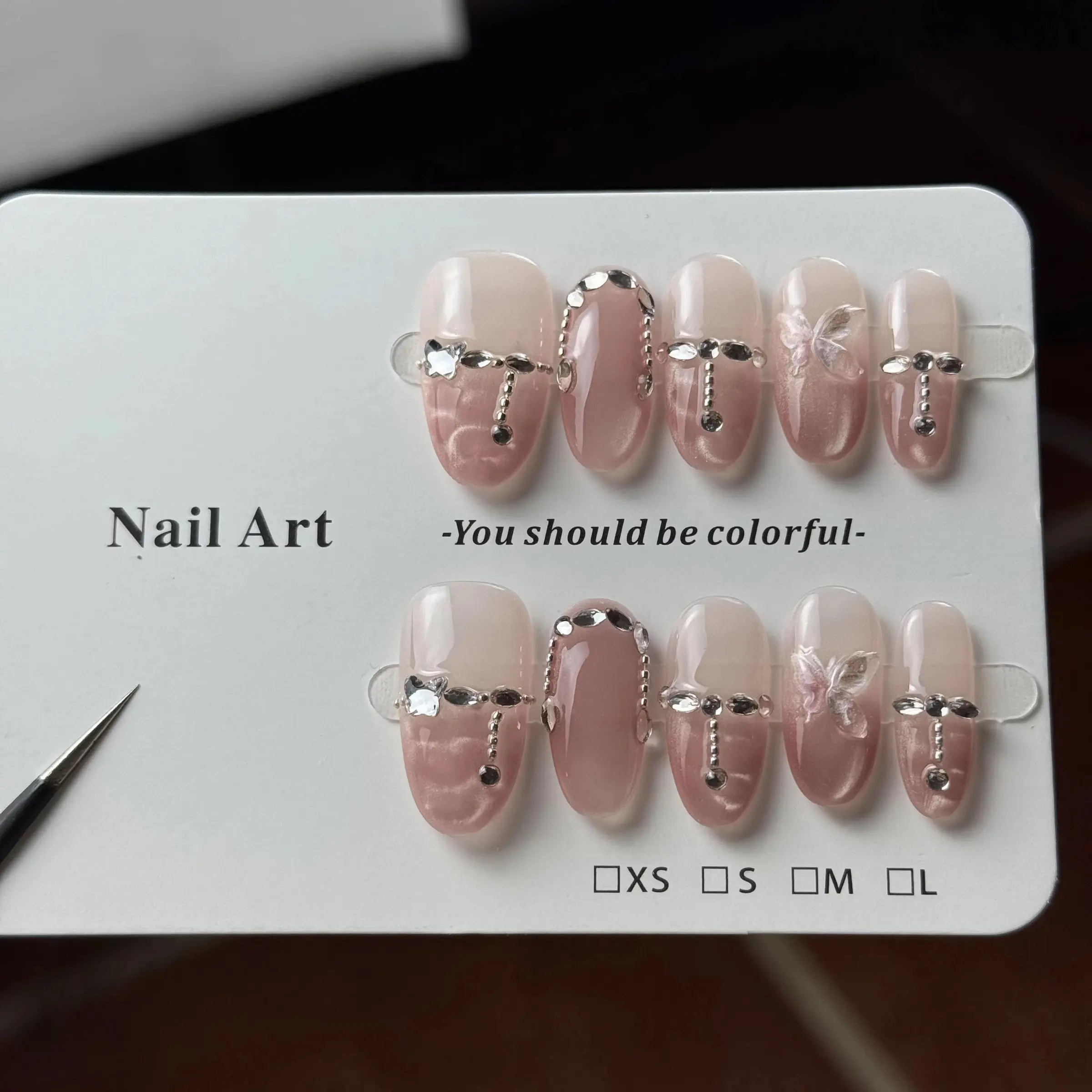 10pcs high-end Butterfly moonlight, cold and elegant, with the air of a noble lady, and the dazzling gradient cat's eyes handmade fake nails, Glossy False Nails