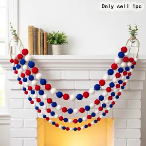 1pc 1st Anniversary Celebration Decor Hanging Ornament - Independence Day Party Decor Pom Pom Hanging Decor - Party Gathering Prop, Red, White, and Blue Pom Pom - 2-Meter Long Hanging Ornament