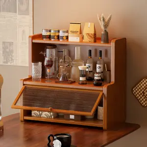 Multifunctional Desktop Storage Cabinet, Furniture Storage, 3-Layer Display Rack, Home Kitchen Bedroom Living Room Organizer, Dustproof Cup Holder, Coffee Bar Cabinet