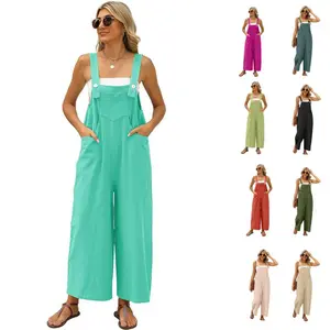 Mundoven Women's Casual Loose Overalls Jumpsuits One Piece Sleeveless Wide Leg Long Pant Rompers With Pockets