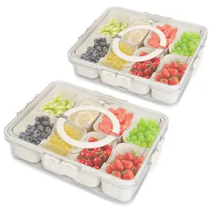 Divided Serving Tray 8 Compartments Snack Box Charcuterie Container Clear Snack Platter Organizer Storage Box with Lid Handle for Candy Nuts Cookies Fruit Snacks Party Wedding Utensils Transparent Kitchen Portable White