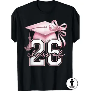 Women'S Class of 2026 Graduation T-Shirt Number 26 Graphic, Loose Fit Short Sleeve Round Neck Casual Top Comfortable Graduation Party Outfit for Senior Year Celebrations