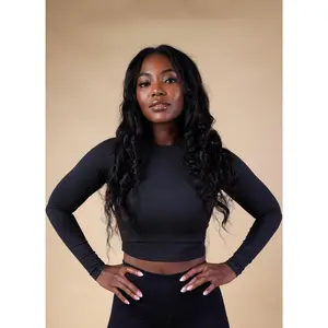 Women's Black Vital Long Sleeve Crop Top - Comfortable and Breathable