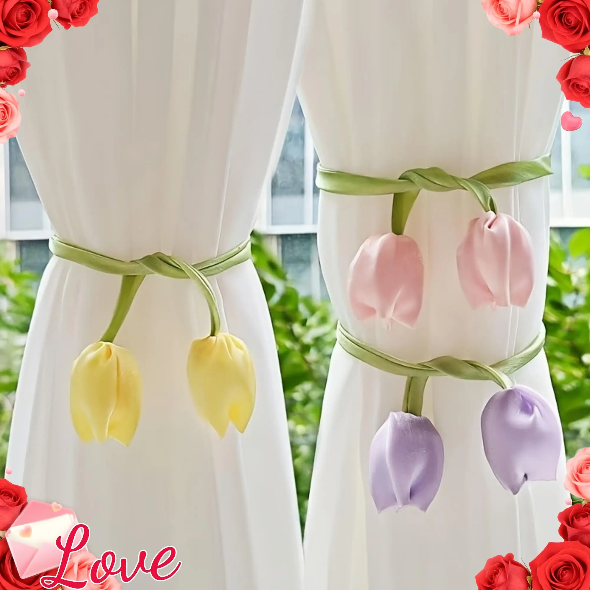 Tulip Curtain Ties, Perfect As Gifts for a Wedding Or Housewarming Decoration, Two Sets Including Curtain Tie Ropes And Storage Cords, for Moving Into a New Home