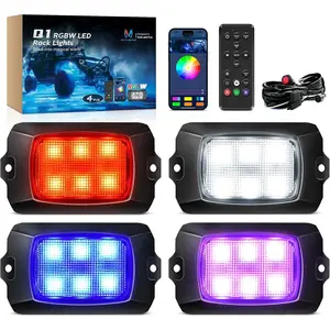 Q1 RGBW LED Rock Lights, APP & Remote Dual Control, 4 Pods Pure Color Underglow Neon Lighting with Wiring  Kit for   ATV UTV Golf Carts (2 Year Warranty)