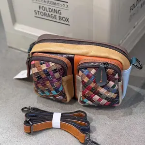 Colorful cowhide woven shell bag, women's fashionable shoulder bag/crossbody bag, genuine leather small bag, street style bag.