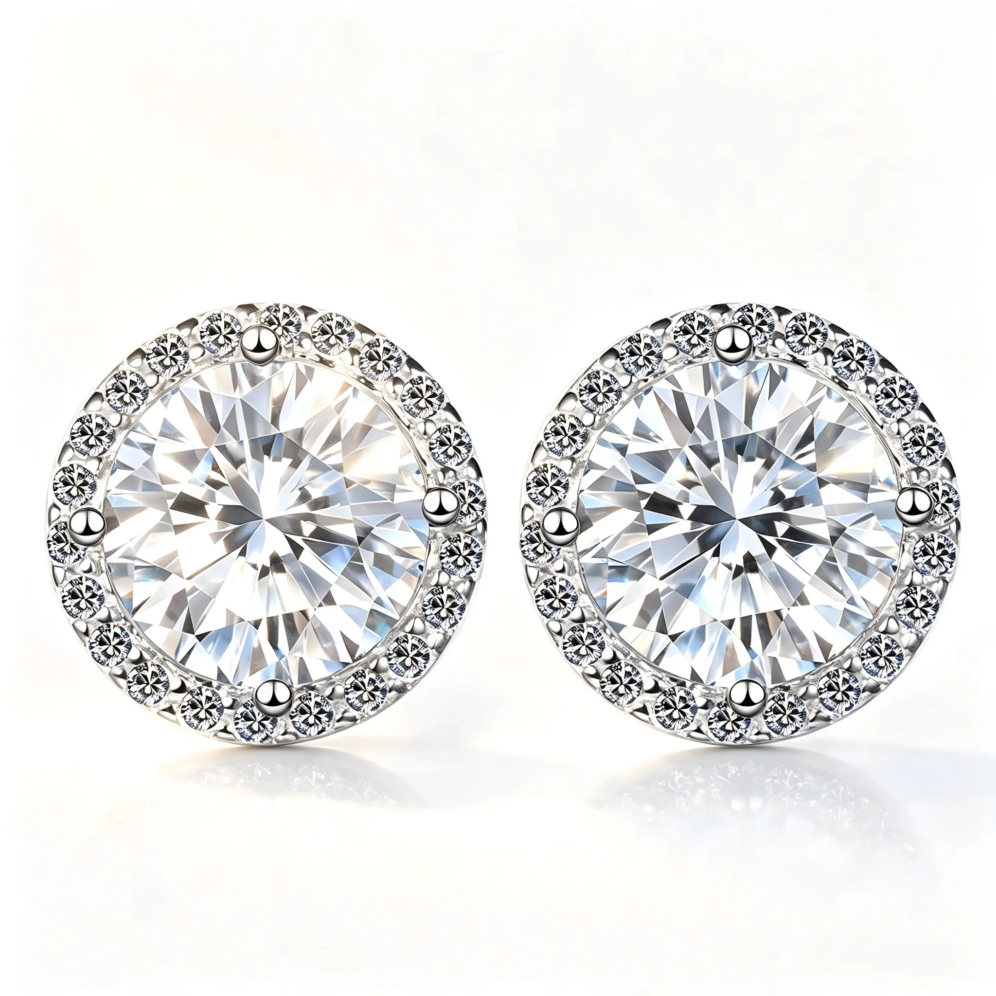 Unisex Hip Hop Iced Moissanite Stud Earrings, S925 Silver Hypoallergenic Ear Studs For Men & Women, Four Carat Sizes & Official Certificate, Night Club Party Jewelry, Birthday Holiday Anniversary Gift