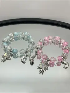 Moon Star Butterfly Heart Pendant Charm Bracelet, Fashion Beaded Chain, Elegant Jewelry Bracelet, Unisex Daily Wear, Party Date, Perfect Gift for Friends and Family, Heart Design Bracelet