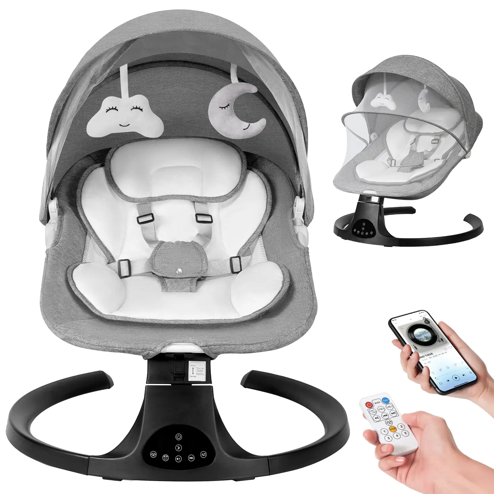 Baby electric rocking chair, electric baby swing, 5 speeds, 10 melodies, Adapter and screw battery , Suitable for both indoor and outdoor use,New gen