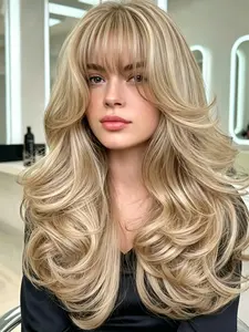 Blonde 613 26inch Heat Resistant Synthetic Fibers Hair Wig No Glue Beginner Friendly Easy To Style Full Machine Made For Women Daily Wear Cosplay Party