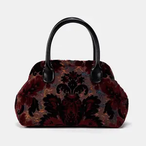 Carpet Satchel-Mary Poppins Carpet Bag-Everyday Carry Crossbody Bag-Burnout Velvet Revival Sephia