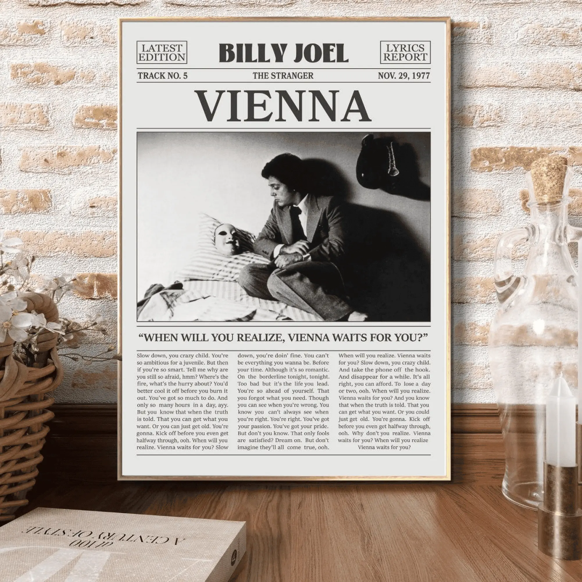 Billyy Joel Retro Newspaper Print, Vienna Poster, Vienna Lyrics Print, The Stranger Poster, Poster No Framed Decor Decorative