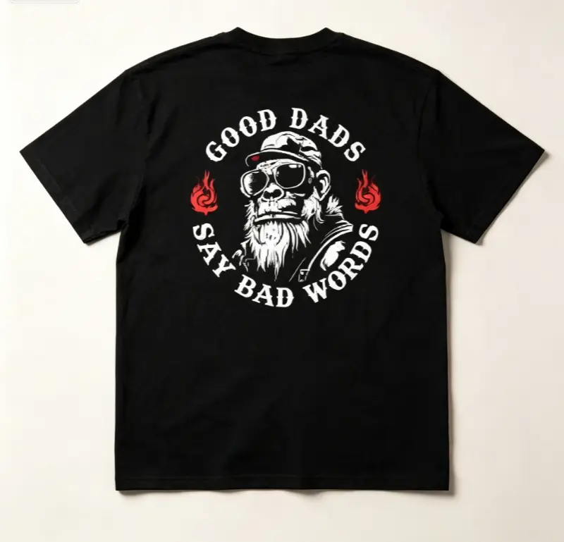 Men's Casual Cotton Menswear Short-Sleeve T-Shirt - Round Neck Streetwear with Beard Motif "Good Dad Say Bad Words" Biker Graphic, Hoodie & Sweatshirt Gift for Adults
