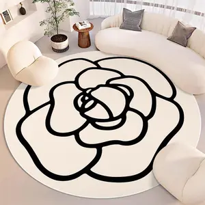 Flower Pattern Round Area Rug, 1 Count Non-slip Soft Floor Mat, Washable Decorative Carpet for Home Living Room Bedroom Study Room