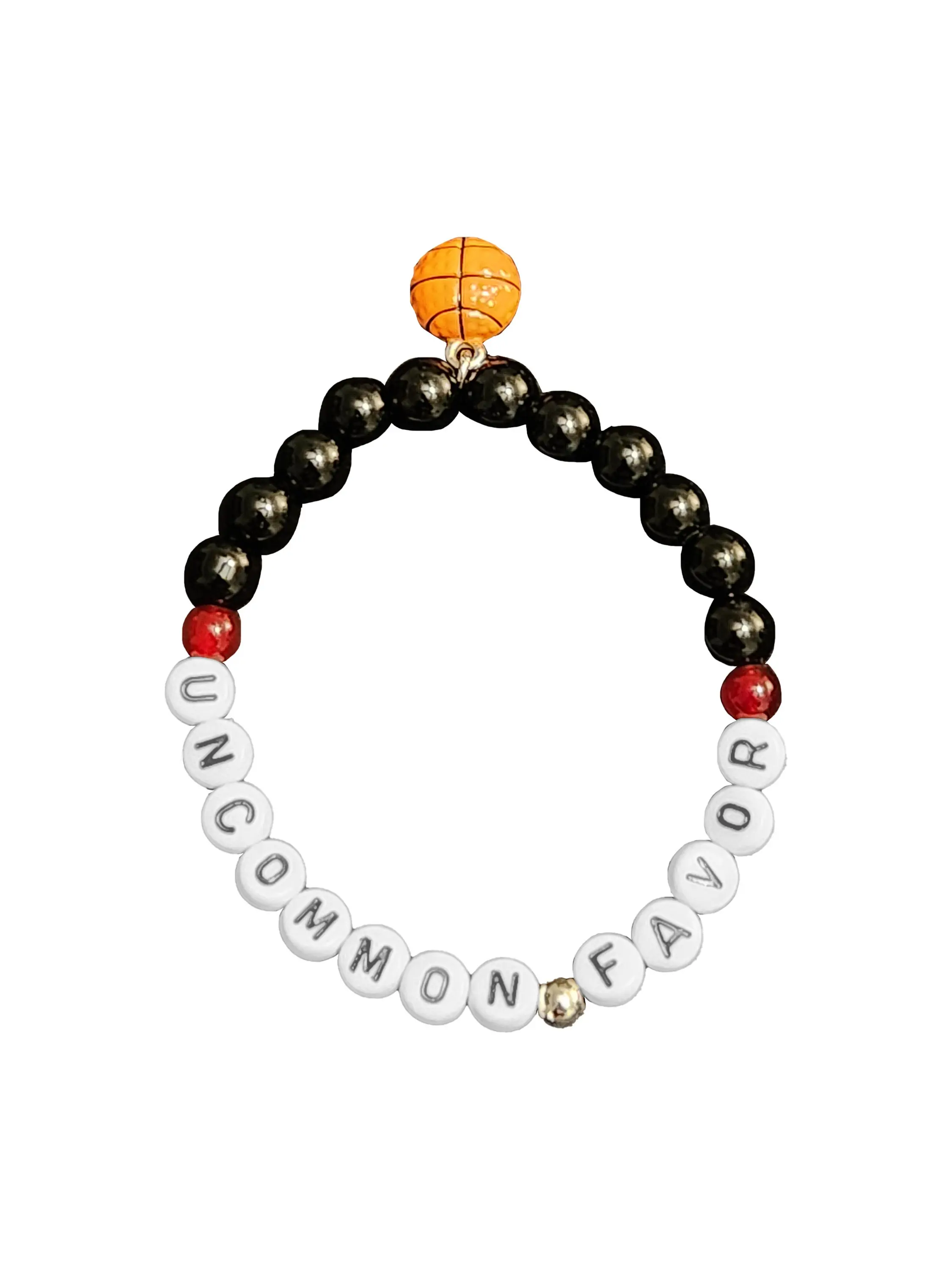 Uncommon Favor Beaded Bracelet with Basketball Charm | South Carolina Gamecock | 8mm Glass Beads | Stretchy Bracelet
