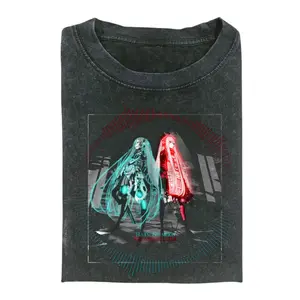 Monochrome Vocal0id T-Shirt, Hatsune Miku & Megurine Luka Graphic Tee, Anime Music Duo Shirt, Japanese Idol Aesthetic Top, Unisex Streetwear Gift