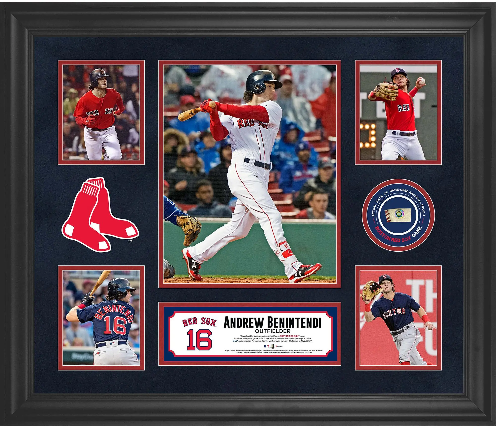 Andrew Benintendi Boston Red Sox Framed 20" x 24" 5-Photo Collage with a Piece of Game-Used Baseball - MLB Memorabilia
