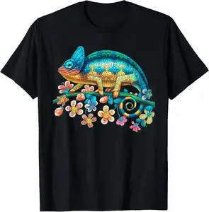 100%cotton Colorful Chameleon Lizard T Shirt Gift for Women Men T-Shirt