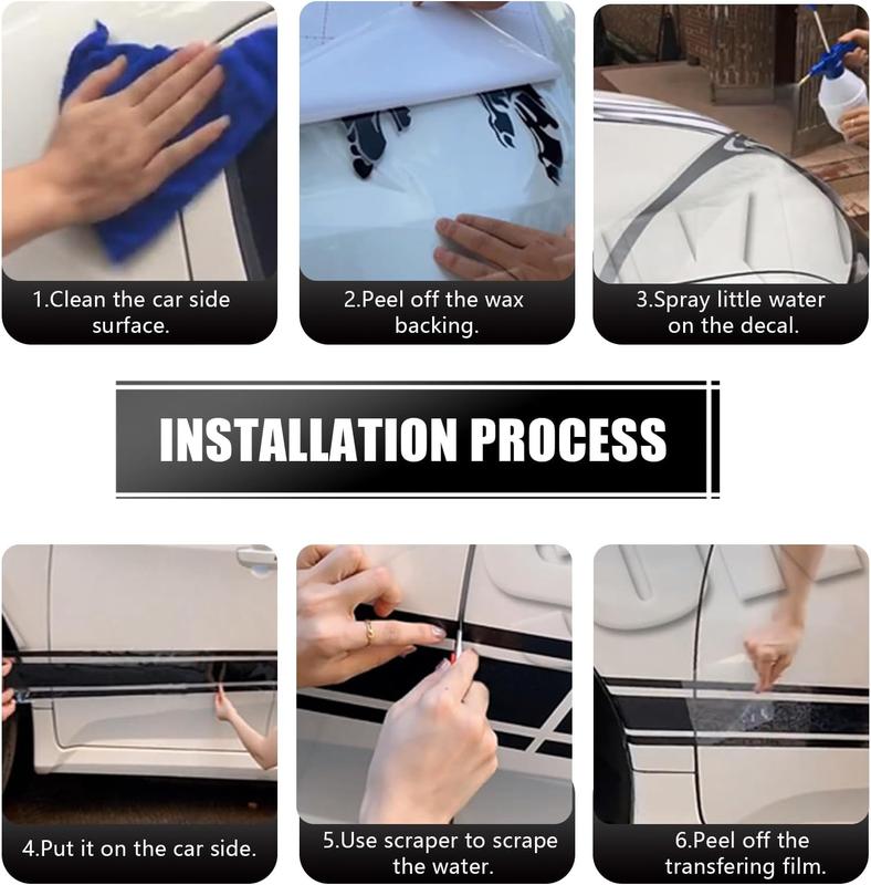 RAVOONY Universal Racing Car Hood Stripe Decal Black and White Waterproof Vinyl Stickers for SUVs Trucks Off-Road Vehicles Exterior Decoration  Indoor Outdoor Use