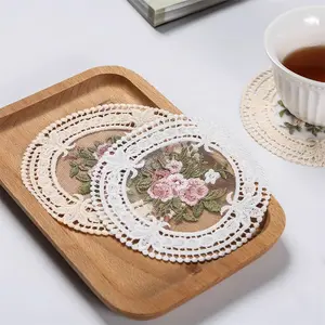 1pc Home Simple French Vintage Lace Heat Insulation Coaster, Elegant Drink Mat for Kitchen Table, Retro Style Tableware Accessory