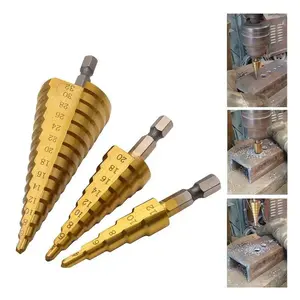3Counts Step Drill Bit Set-Titanium Coated, High Speed Steel Drill Cone Bits for Aluminum, Wood and Plastic Hole Drilling Cutting, Multi Size Hole Stepped Up Unibit for DIY Lovers, Drill Bits Set, Woodworking Tools, Craft Drilling.