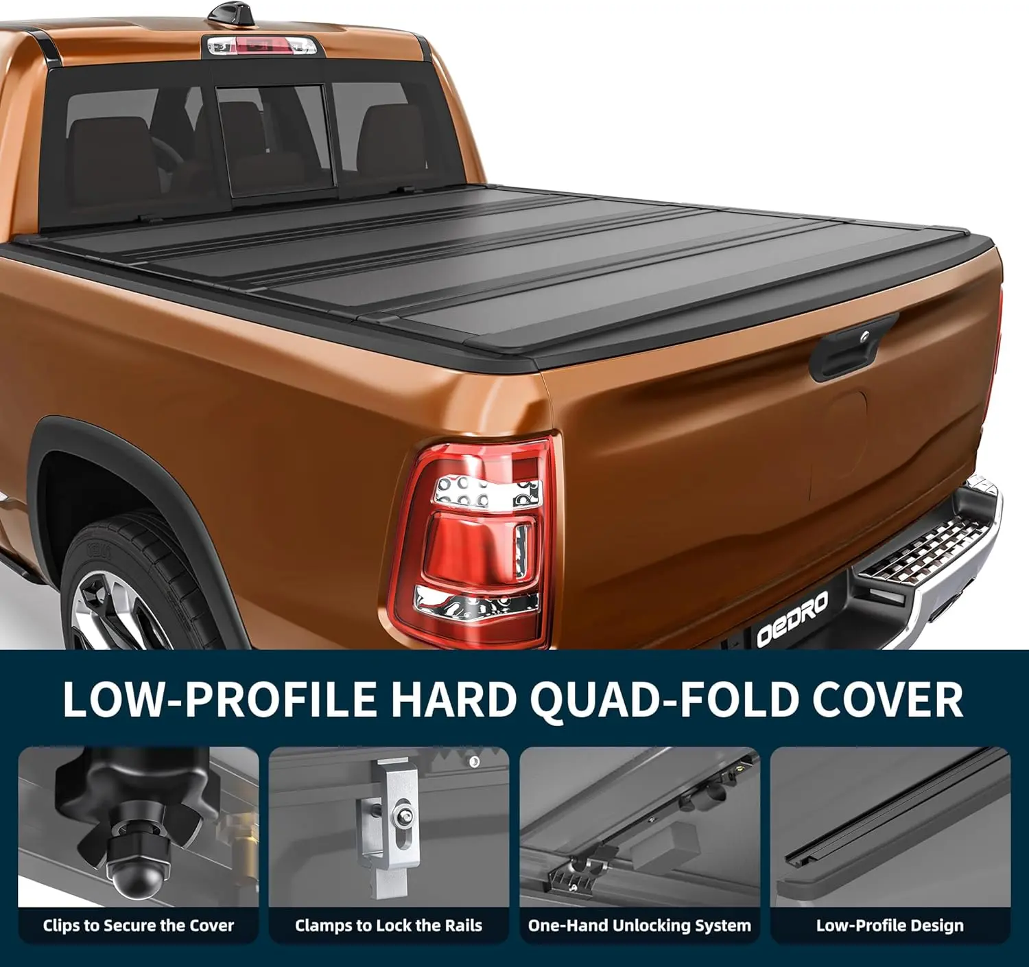 5ft Bed Hard Quad-Fold Low-Profile Tonneau Cover Fit for Toyota Tacoma 2016-2023 with Tacoma Bed Rail (Excl. Trail Edition)