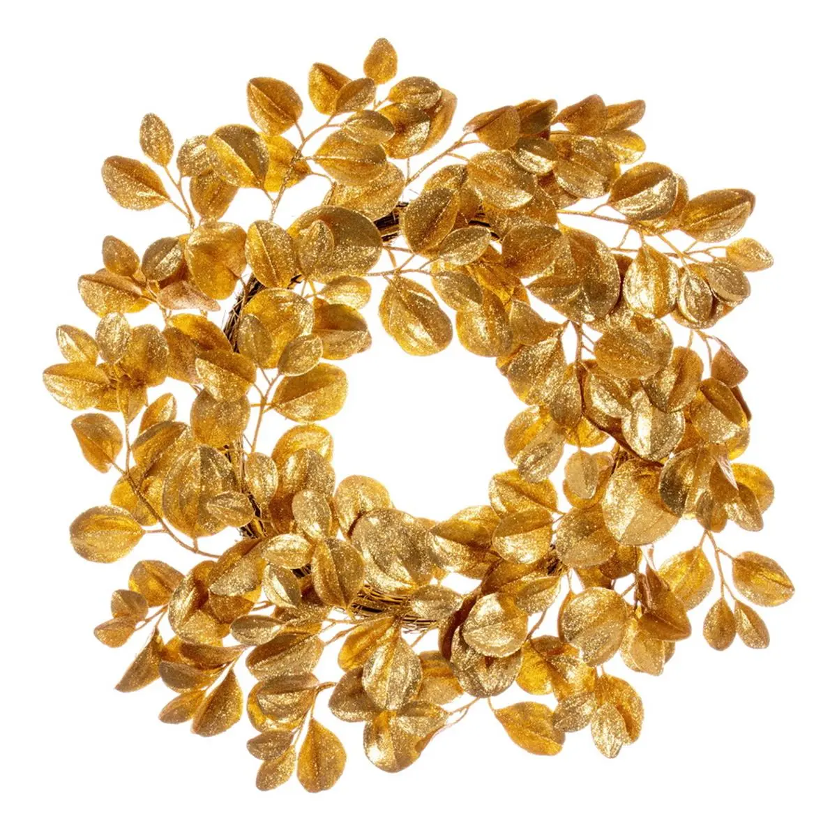 Vickerman 24 in. Plastic Glam Gold Glitter Dogwood Round Wreath - Wreath Shape, Stickers Included, Home Supplies, Festive Wall Decor, Room Decor