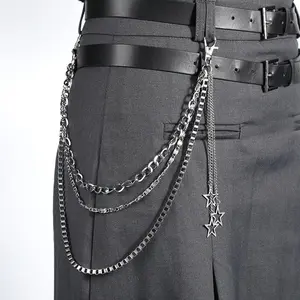 OIDEA Unisex Star Punk Multi-Layer Silver Hip Hop Metal Pants Chain with Quick Attach Lobster Clasps, Star Accents for Pants, Keys