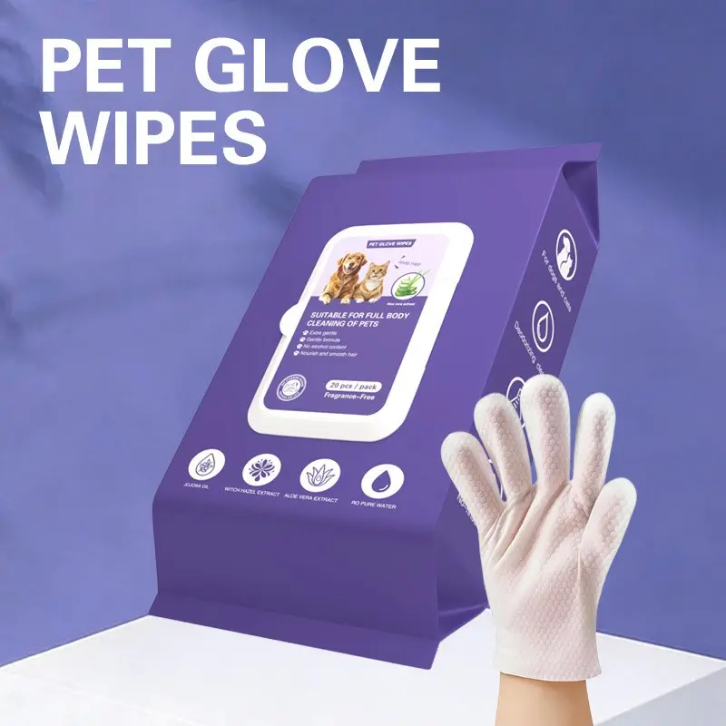 Pet Gloves for Dog Bathing, Grooming, Odor Removal, Disposable Cat Cleaning Wipes, Pet Wet Towels, Paw Wipes, Easy-To-Use, Hygienic, Convenient