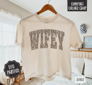 Leopard Wifey Cropped Comfort Colors Tee, Trendy Tshirt for Women