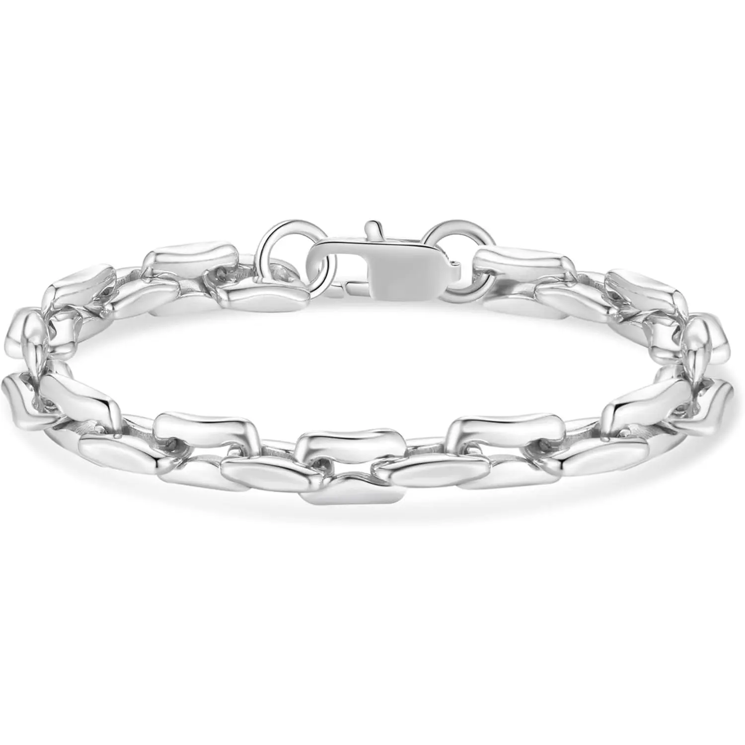 Unisex 7mm Stainless Steel Paperclip Chain Bracelet - Solid Links, Shiny Look, Multi-Size (6.7/7.5/8.3in), Silver Link, Daily Wear Fashion Jewelry Gift for Men Women, Stainless Steel Chain, Chunky Chain