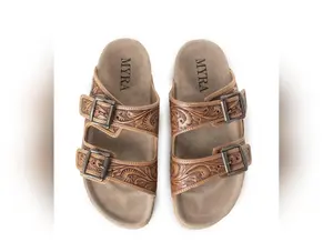 Footo Western Hand-Tooled Sandals - Brown