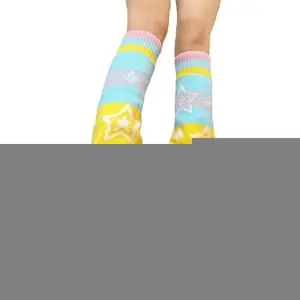 Women Girls Candy Color Rainbow Flared Leg Warmers Sweet Star Pattern Aesthetic Knitted Footless Covers Socks for Adults Teens