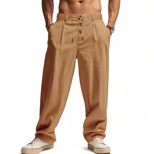[Breathable Linen Trousers] Men's Breathable Linen Casual Trousers - Relaxed Fit, Solid Color, Comfortable Youth Casual Wear, Ideal for Yoga, Beach, or Outdoor Activities