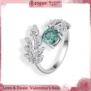 【#227 TODAY ONLY】 Emerald Green Synthetic Moissanite Leaf Statement Ring 1Carat in 925 Sterling Silver