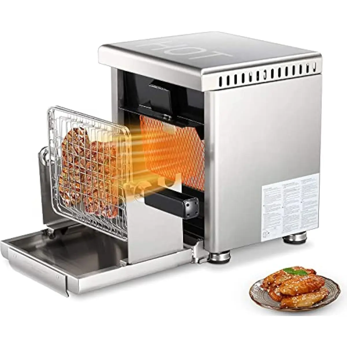 R.W.FLAME Durable Small Infrared Propane Gas Grill Oven - Stainless Steel Portable Countertop BBQ Cooker, Household Appliances, Built-in Meat Probe, Hose, 20lb LP Tank Adapter for Precision Cooking Searing Steak (125F Rare, 165F Well Done), Compact, Tempe