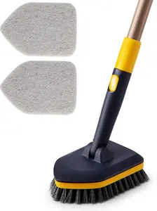 Tub Tile Scrubber Brush 2 in 1 Cleaning Brush 58.2 Inch Adjustable Telescopic Pole Stiff Bristles Scouring Pads for Cleaning Bathroom Kitchen Toilet Wall Tub Tile Sink Non Scratch