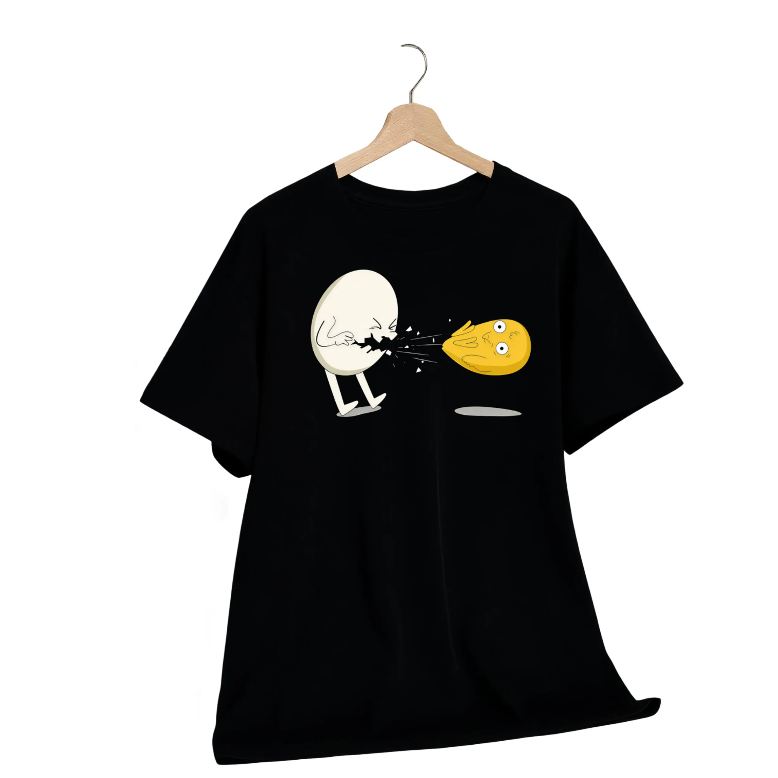 Men's Casual Round Neck Short-Sleeve Tshirt - Fun Egg Yolk Hatching Chick Print, Vintage Sneeze Comedy Style, 2026 Christmas New Year Themed Menswear, Machine Washable Top, Shortsleeve, All Season, Comedy Art, Hatch Print