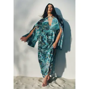 ELOQUII Women's Plus Size Shell Detail Wide-Sleeve Kaftan