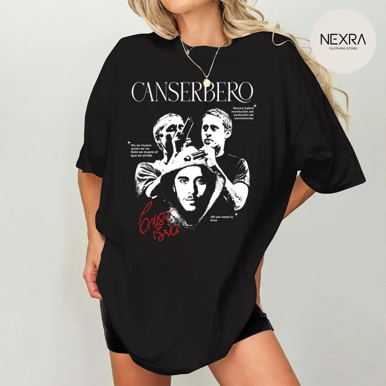 Canserbero Tour 1717 Letter Comfy Printed Tee Pure Cotton Fabric Casual Streetstyle Crew Neck Short Sleeve Soft-Washed T-Shirt Trendy Tops for Women for Men, Perfect Gift