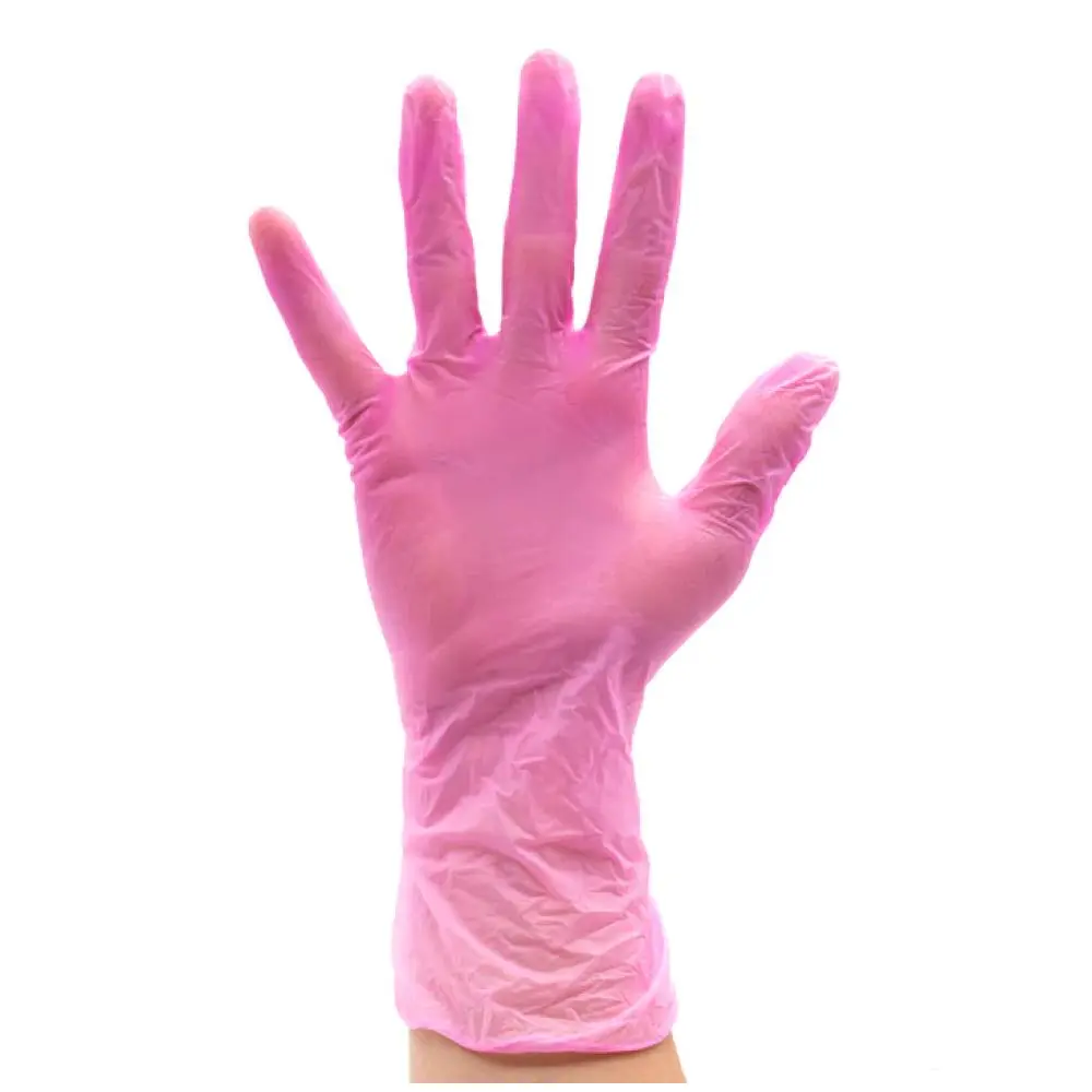 Colortrak Disposable Powder-Free Pink Vinyl Cleaning Gloves - 100-Piece Box, Comfortable Fit for Chemical Work, Beauty Products, Salon Use, Barber Services