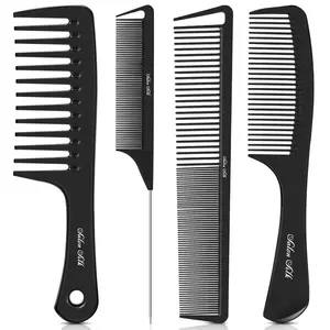 SALONSILK 4PCS Professional Comb Set, Wide Tooth Rat Tail Fine Tooth Hair Combs, Braiding Cutting Barber Styling Curly Parting Set for Men and Women