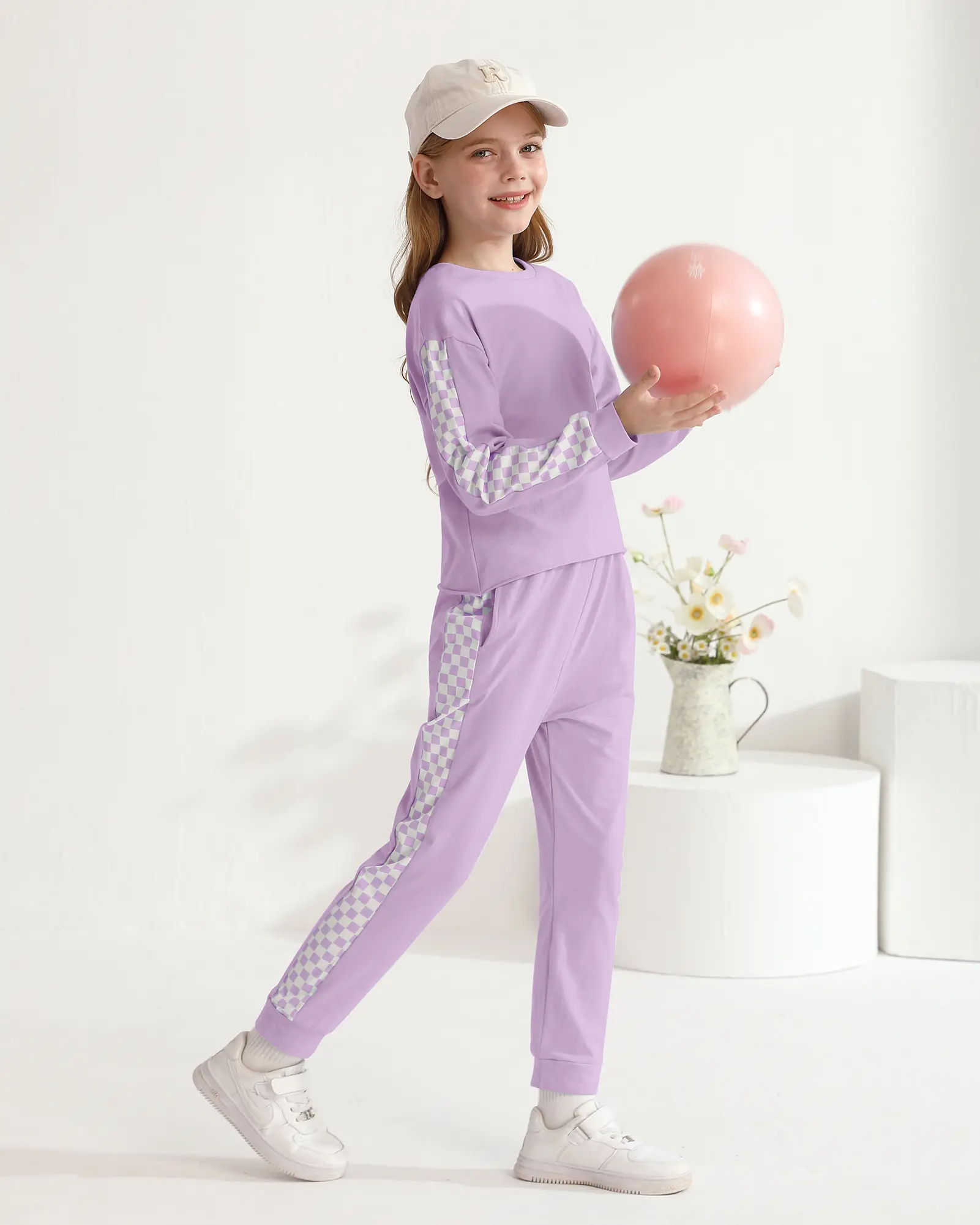 2 Piece Girl Clothes Outfits Toddler Girls Tracksuit Activewear Long Sleeve Checkered Sweatshirts+Sweatpants