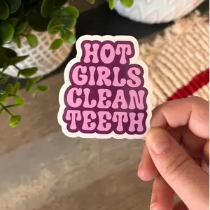 Dental Sticker Hot Girls Clean Teeth Retro Waterproof Decorative Ornaments for Smooth Surfaces Dentist Gift Office Decoration High-Quality Paper Flat Design Easy Application