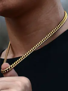 D'Luxe Essentials Men's 14k Gold Over Stainless Steel 45-55 Inches Chain Necklace & Curb Width Link Bracelet Set for Modern Elegance